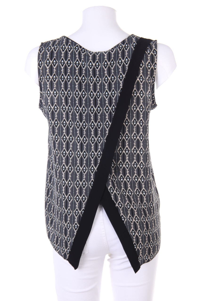 zebra - Blouse Top, Layer Look with Deep Back Neckline - S