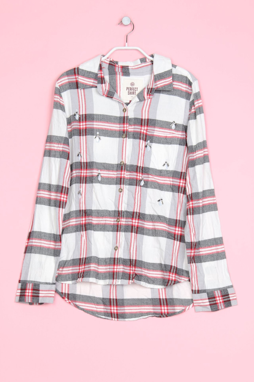 SECONDHAND - Blouse, Checked with Applications - M