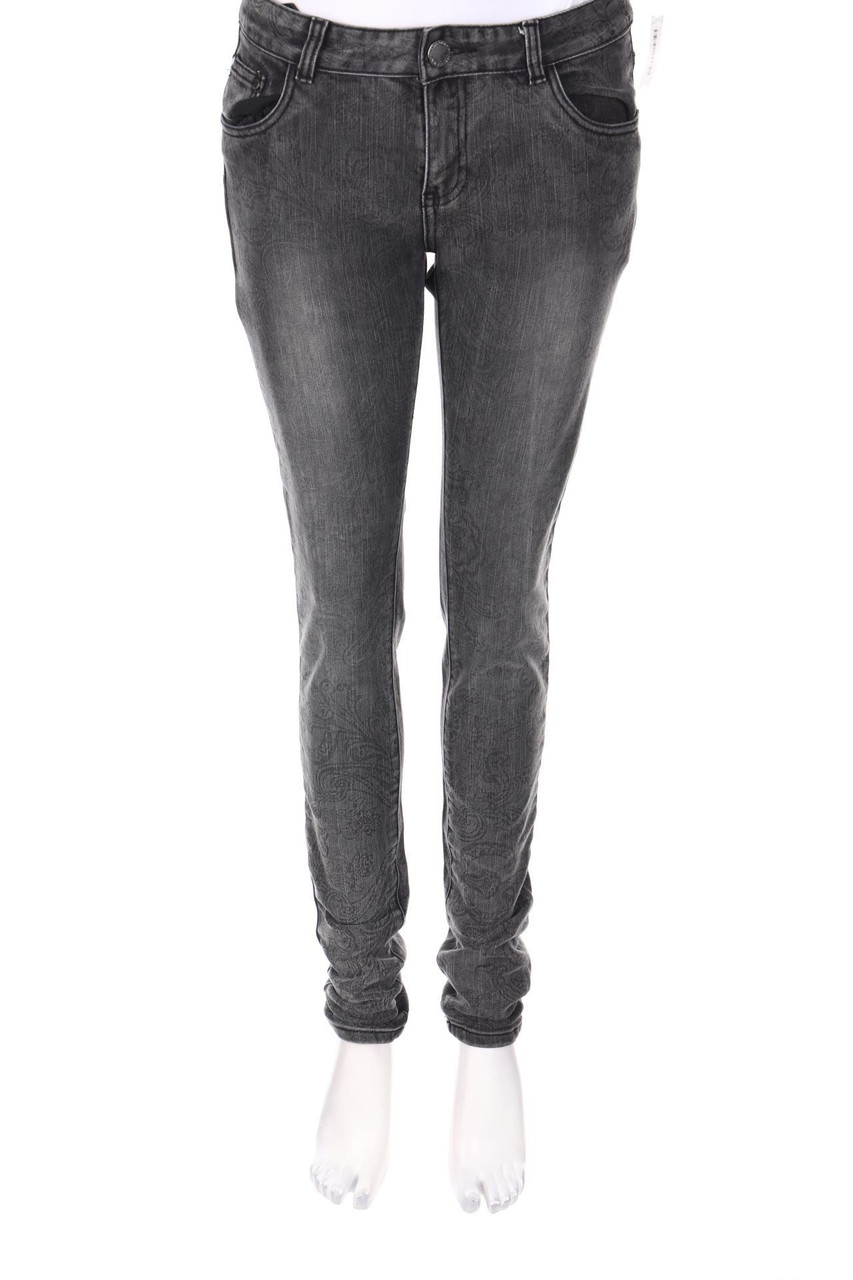 MORGAN - Used Look Skinny-Jeans aus Baumwoll-Mix mit Print - L