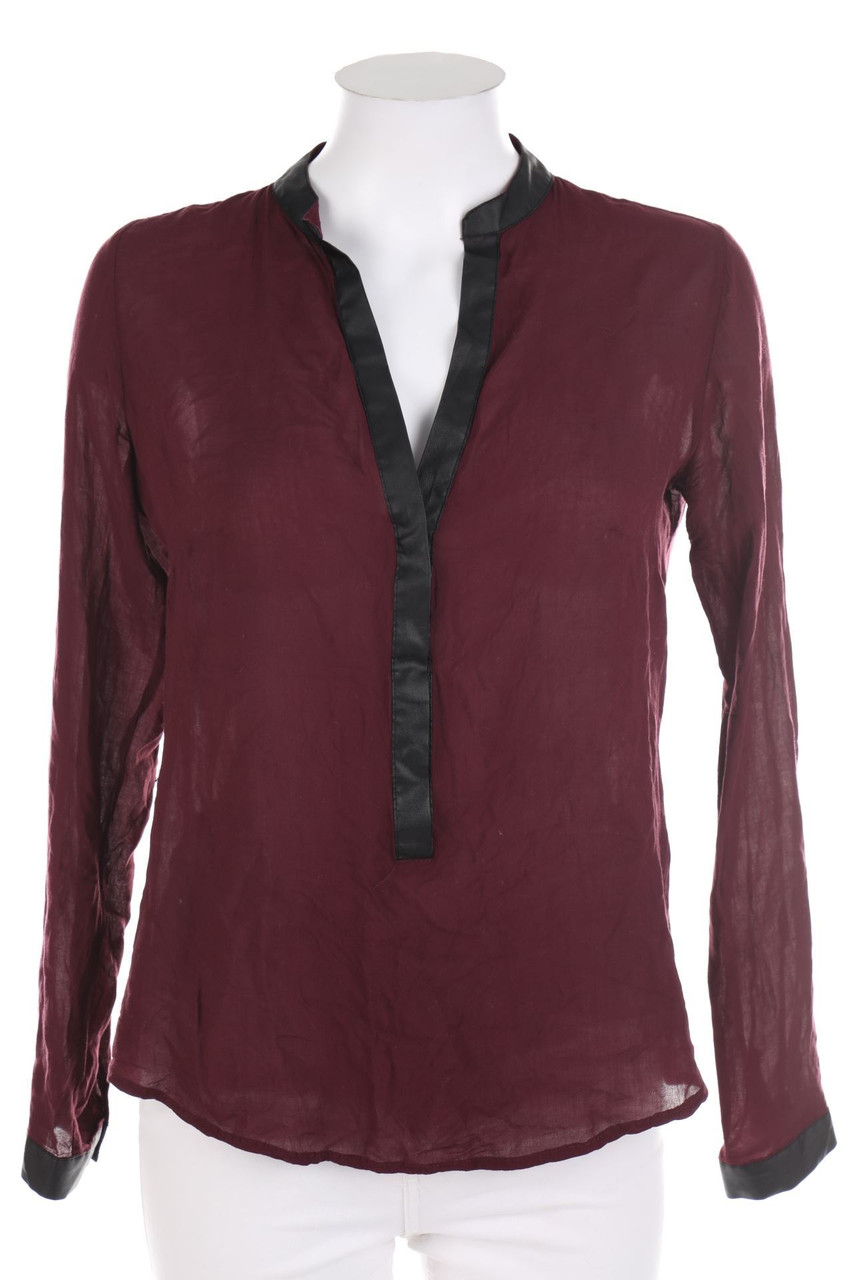 AMISU - Blouse with Faux Leather Details - S