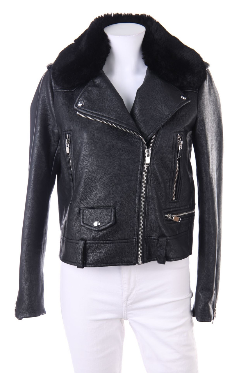 ZARA - Kunstlederjacke mit Faux Fur-Kragen - M