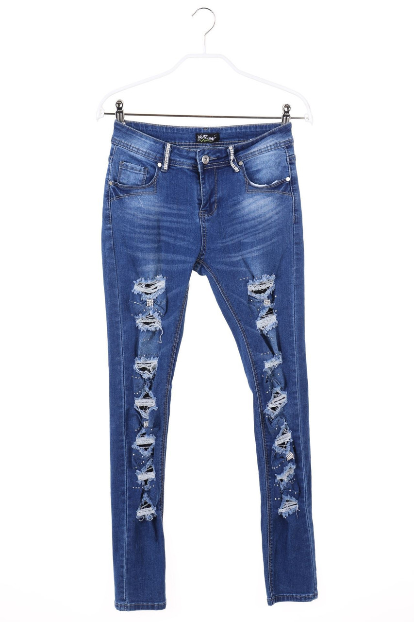 VERT de RAGE - Destroyed Skinny-Jeans mit Schmuckstein-Applikation - XS