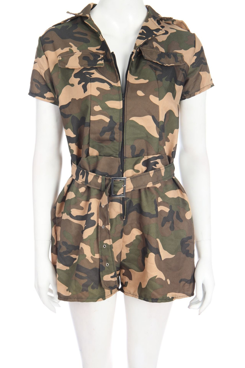 No Label - dress with Camouflage-Print with Belt - XL