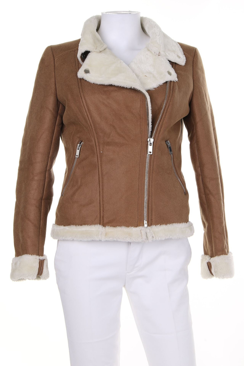 ATTENTIF - Faux Leather Jacket with Faux-Fur Trim - D 38
