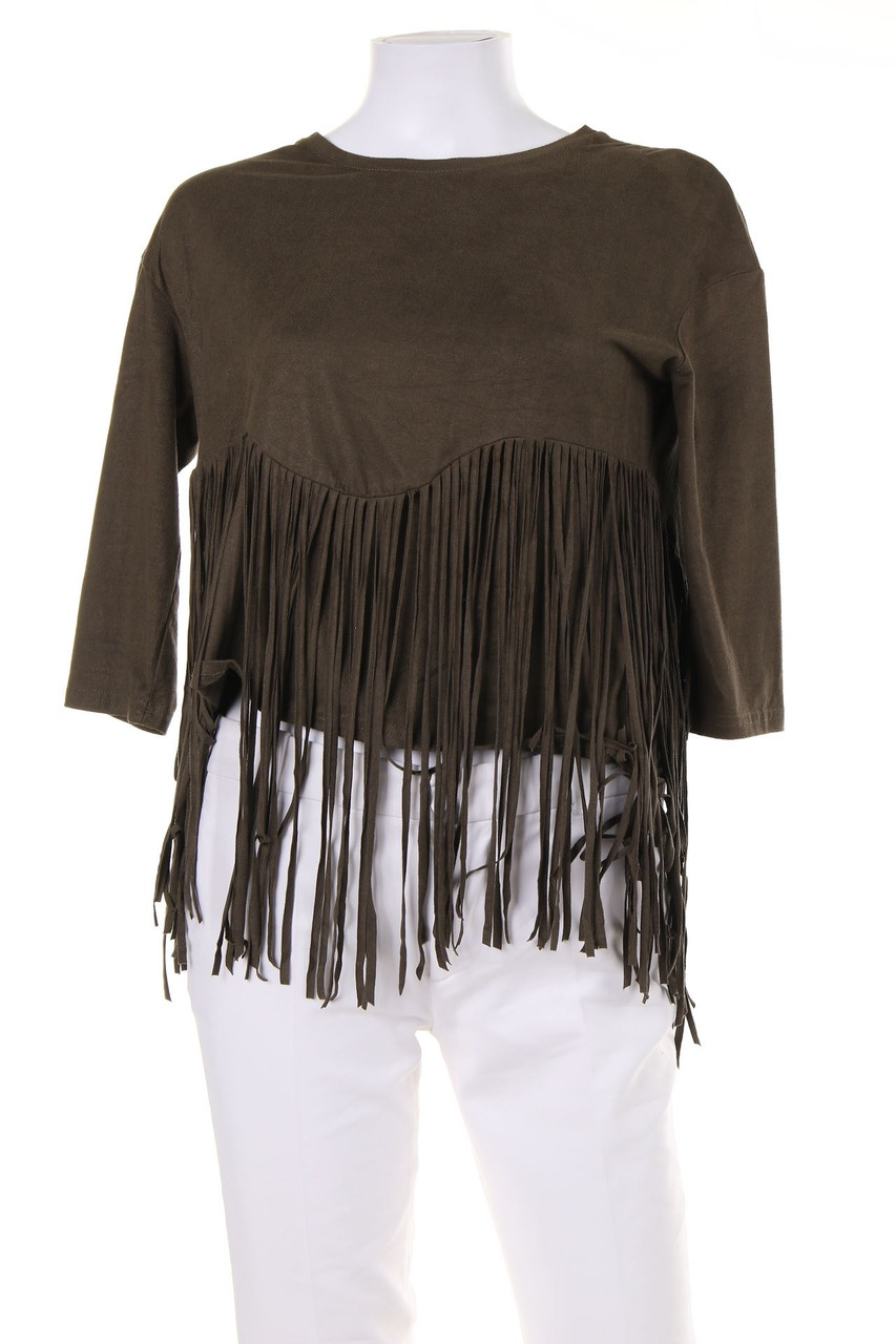 Bershka - Faux Leather-Blouse with Fringes - M