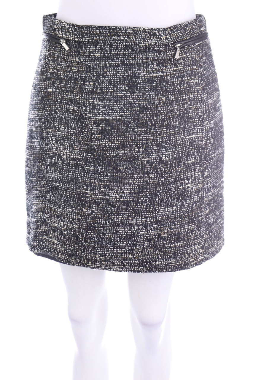 H&M - Bouclé-Minirock mit Kunstleder-Details - D 38