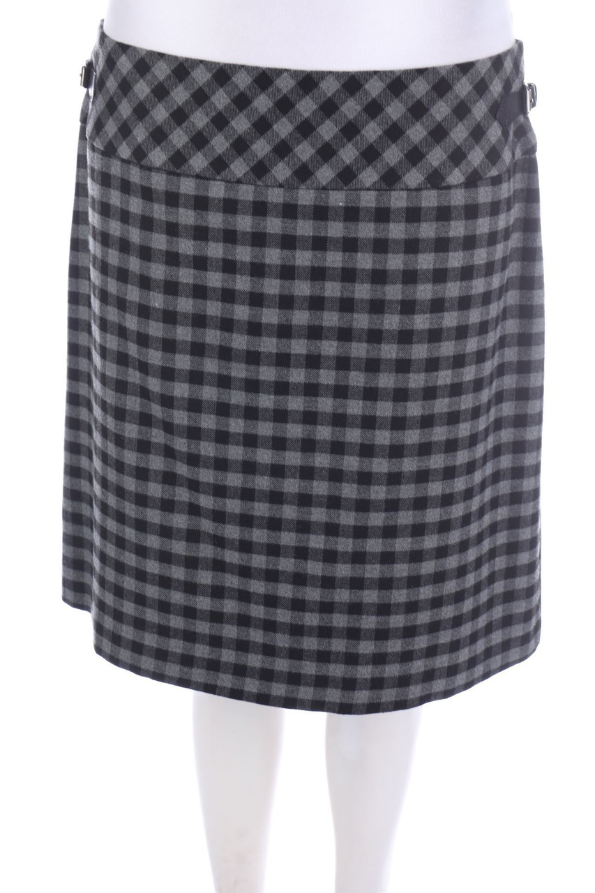 s.Oliver - Checked Skirt with Faux Leather Details - D 40