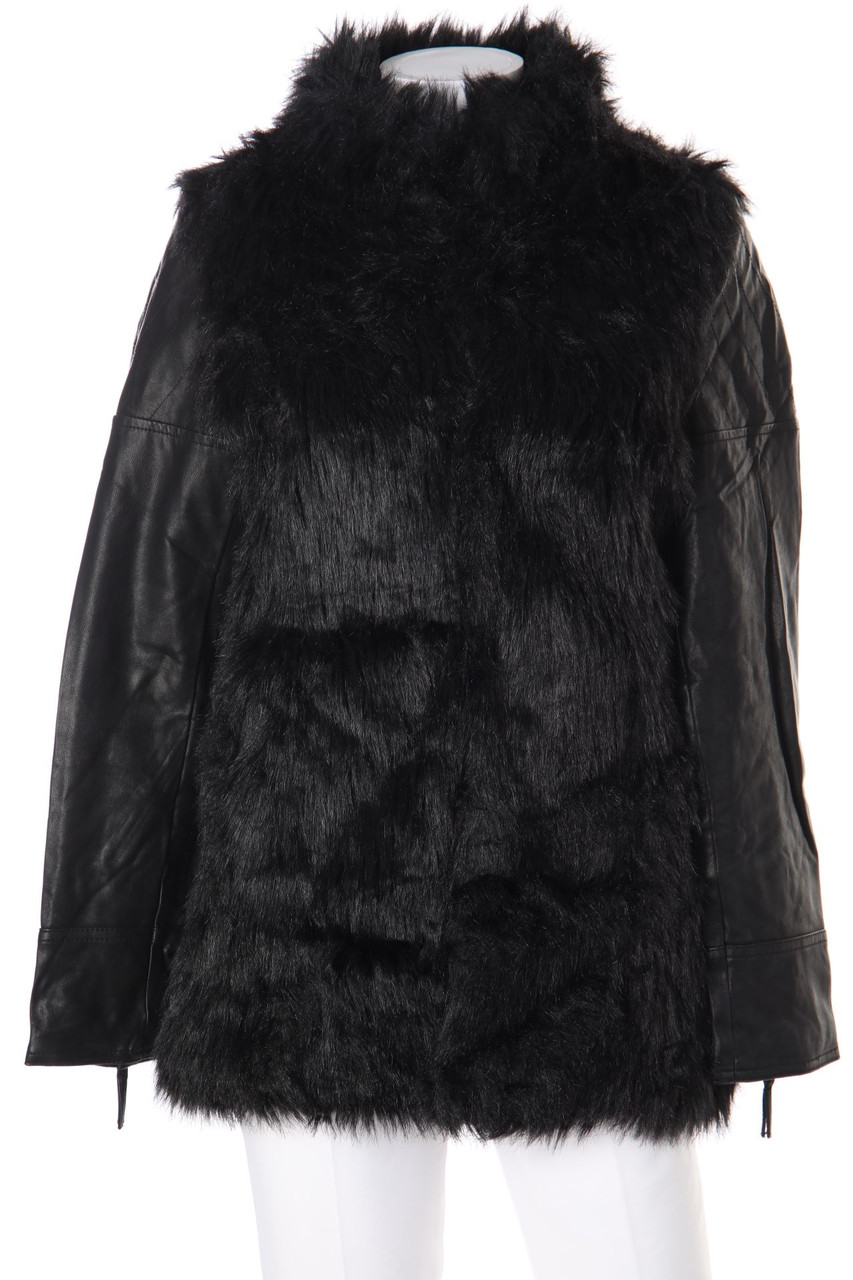 zebra - Fake Fur-Jacke mit Kunstleder-Details - M