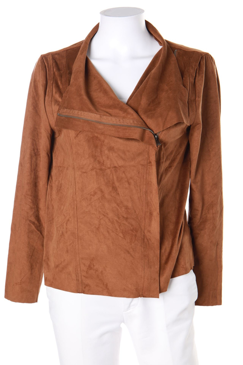 Ohne Label - Kunstlederjacke mit asymmetrischem Schnitt - D 38