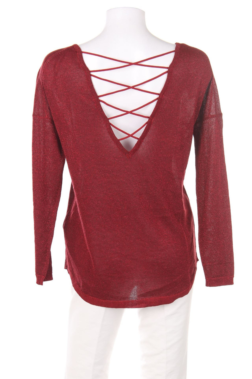 ONLY - Metallic-Strick-Pullover mit tiefem Rückenausschnitt - XS