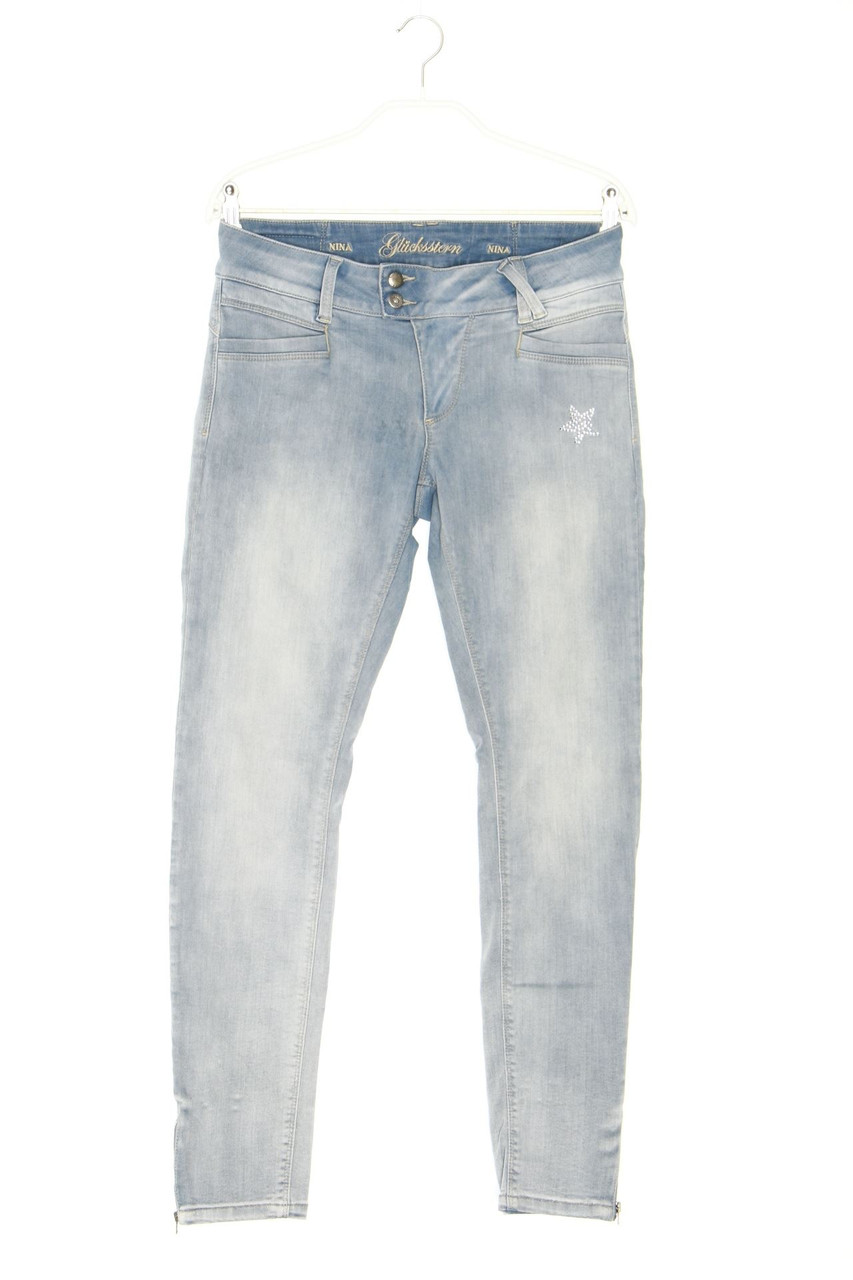 Glücksstern - Used Look Skinny-Jeans mit Strass-Steinen - D 36