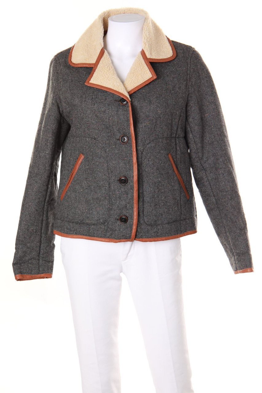 COMPTOIR DES COTONNIERS - Jacket, Wool-Blend with Leather Details - D 40