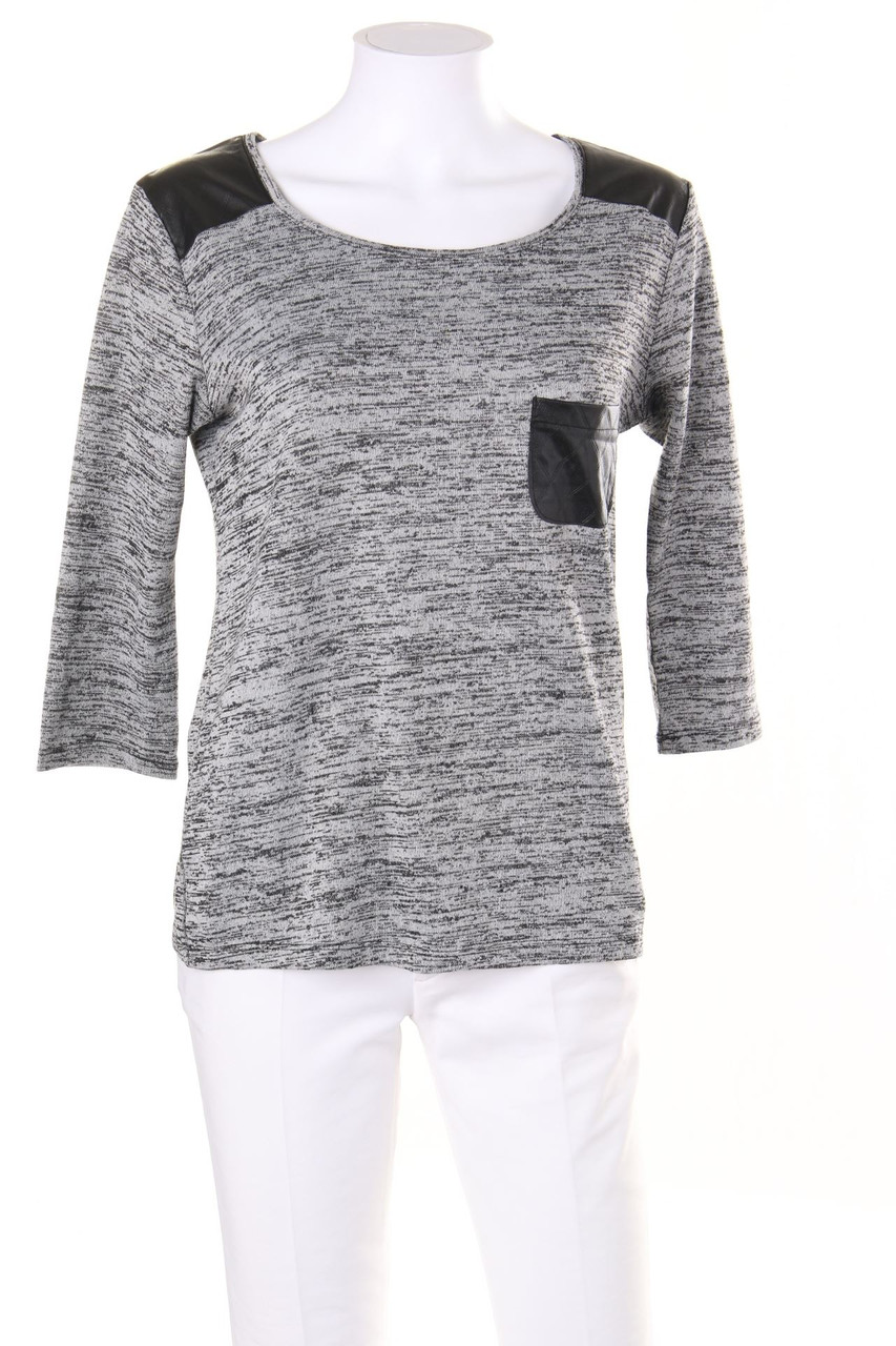 No Label - 3/4-Sleeve Shirt with Faux Leather Details - S