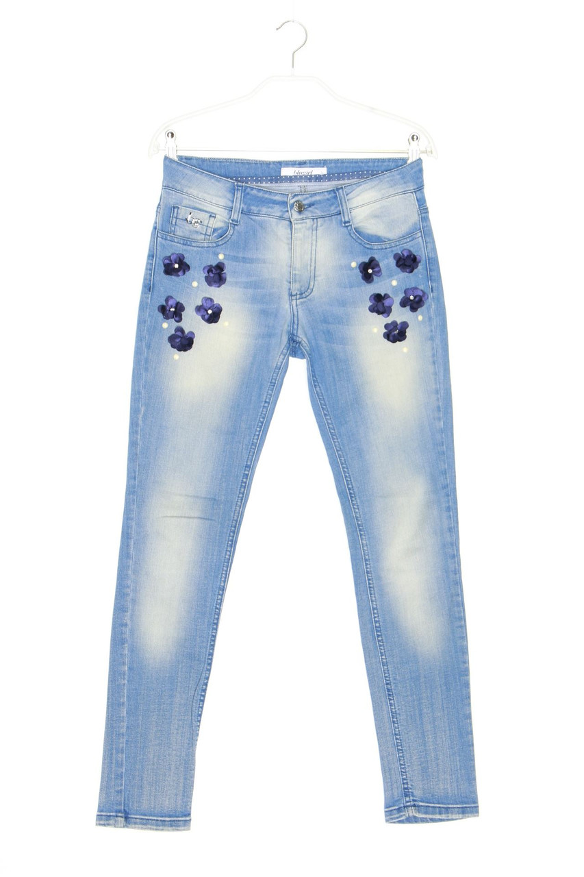 BLUGIRL Blumarine - Used Look Skinny-Jeans mit Applikationen - D 32