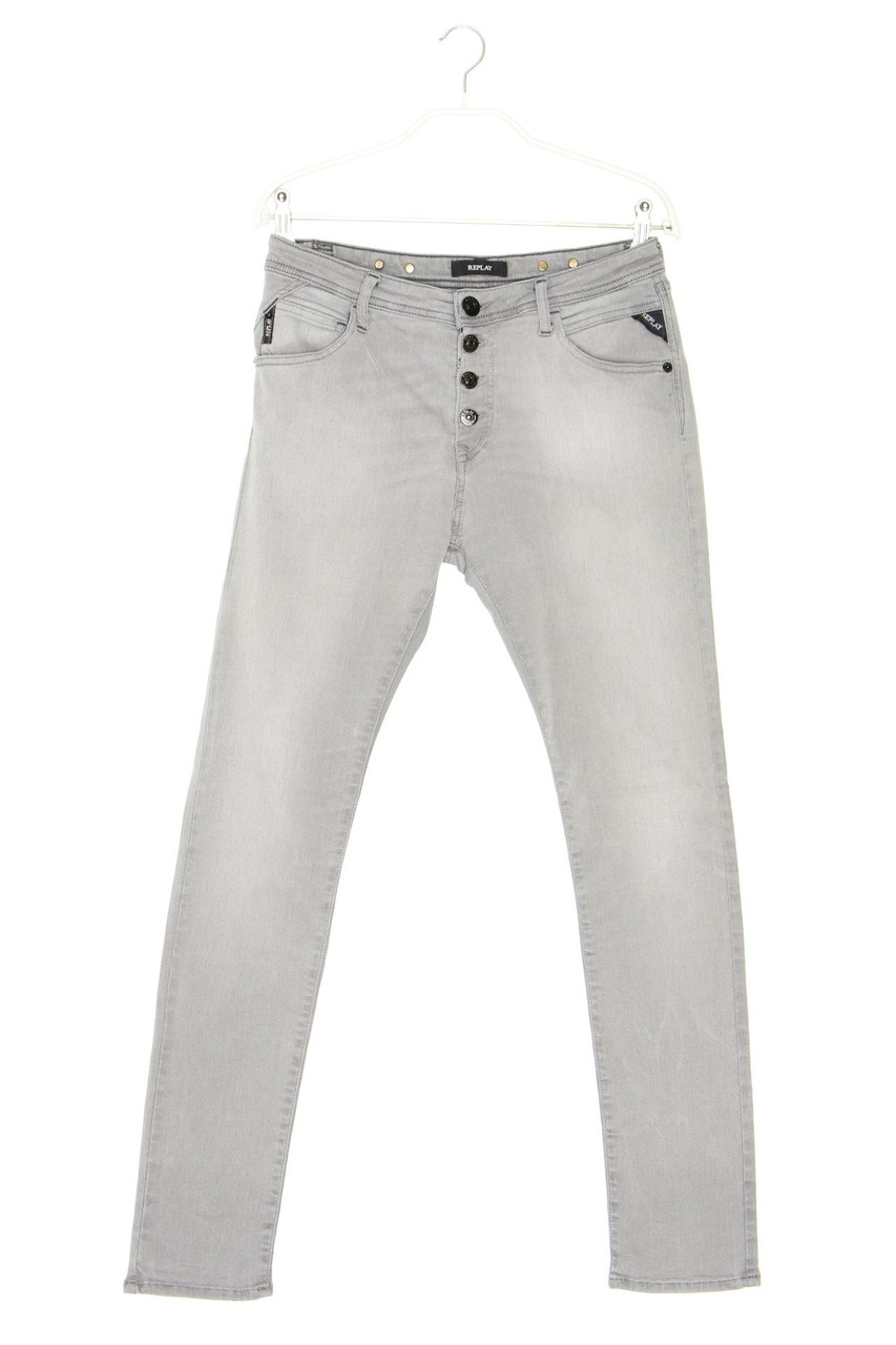 REPLAY - Used Look Skinny-Jeans mit Logo-Applikation - W26