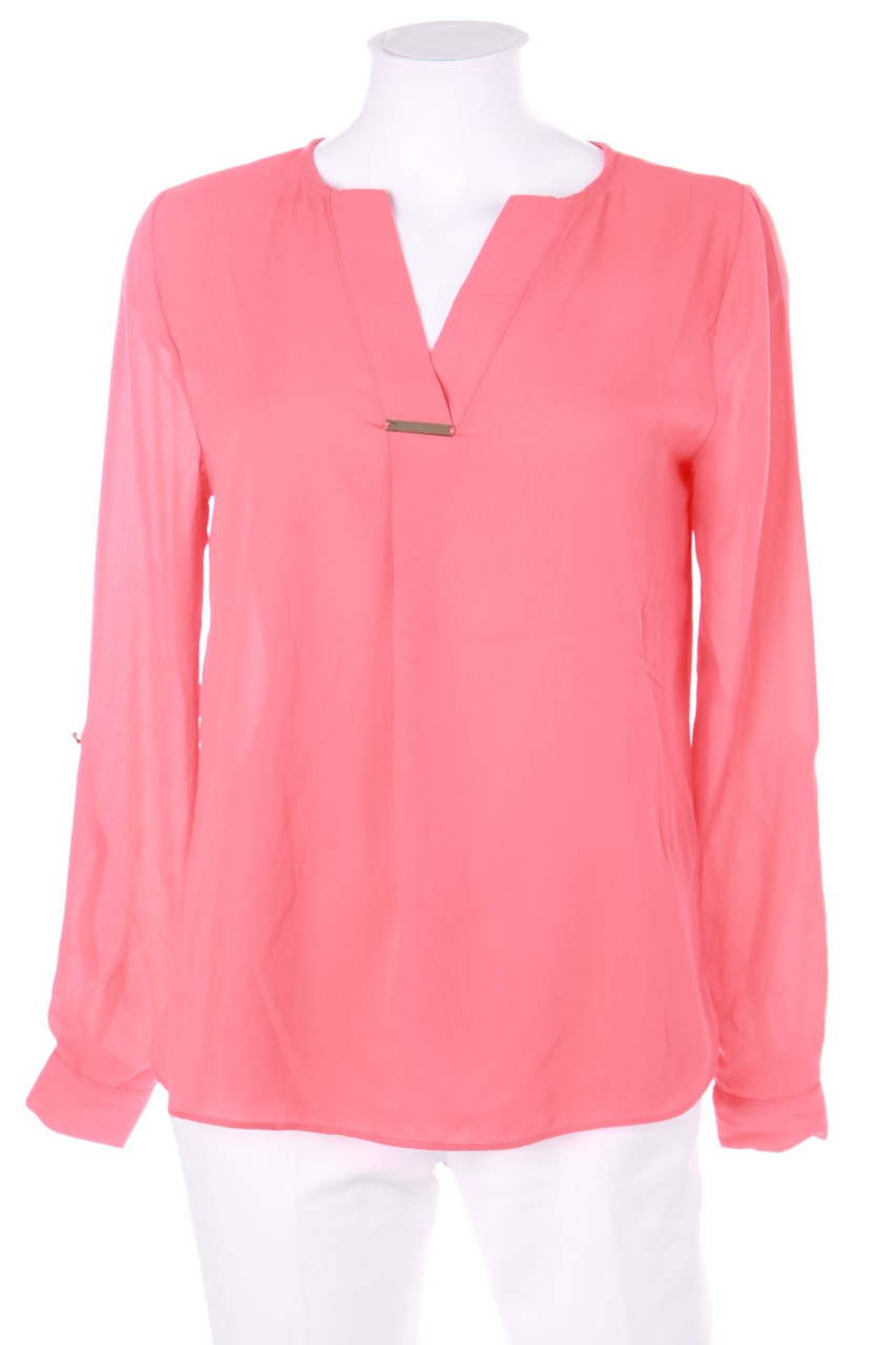 AMISU - Tunika-Bluse aus Crêpe mit Krempel-Ärmeln - XS