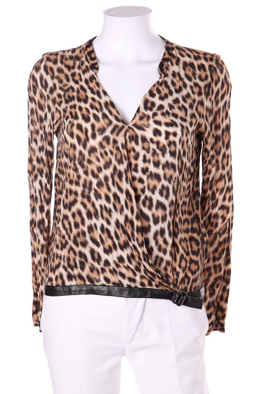 ZARA WOMAN - Bluse in Wickel-Optik mit Kunstleder-Details - S