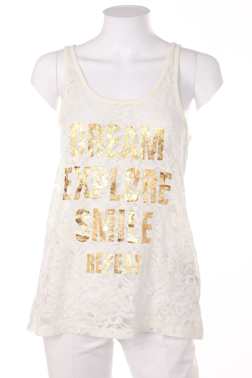 Laura Torelli COLLECTION - Top, Lace with Statement Print - S