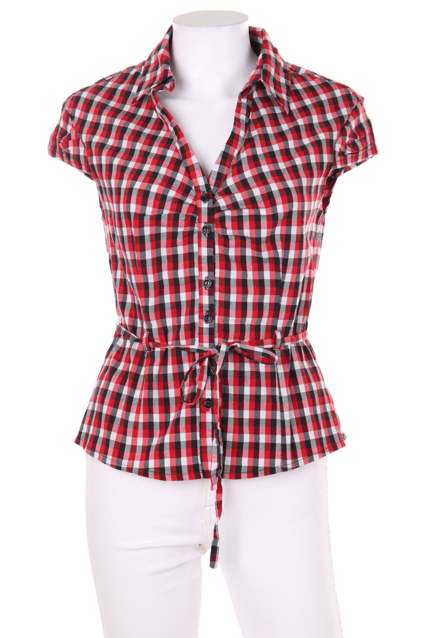 CLOCKHOUSE by C&A - Hemd-Bluse mit kurzem Ärmel aus Baumwoll-Mix mit Karo-Muster - D 42