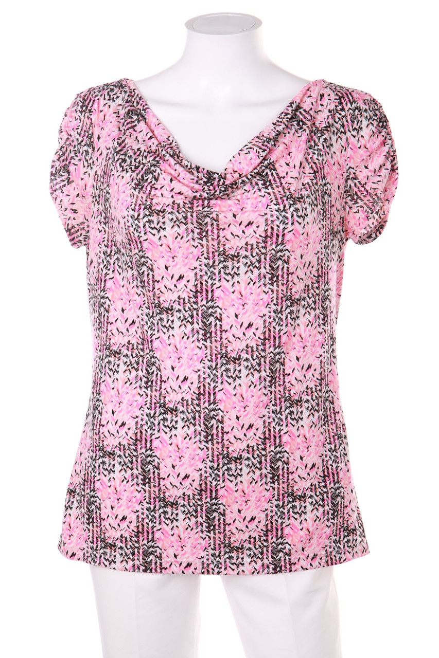 TAHARI ARTHUR S. LEVINE - Shortsleeve-Shirt with Cowl Neck with Pattern - M