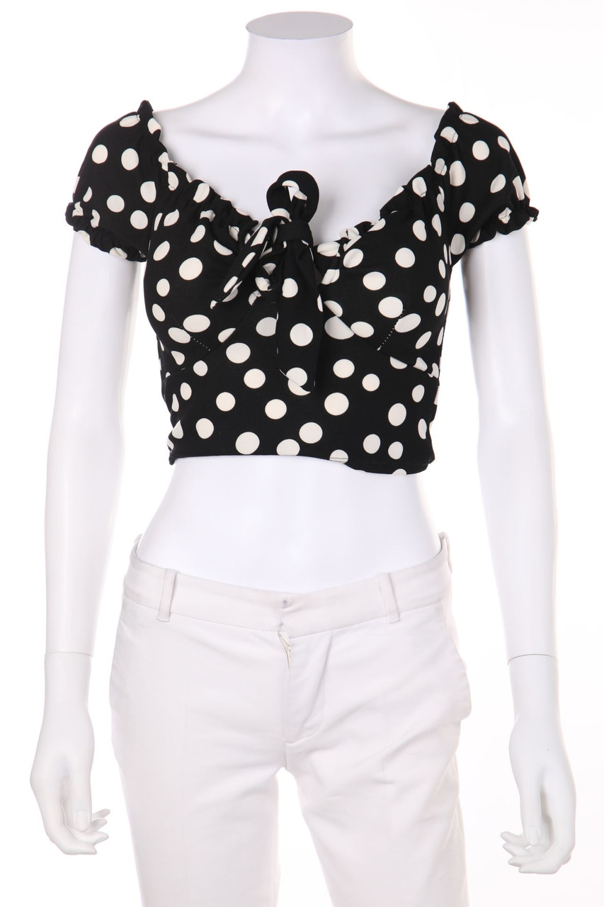 NEW COLLECTION - Cropped-Carmen-Bluse mit Punkten - S