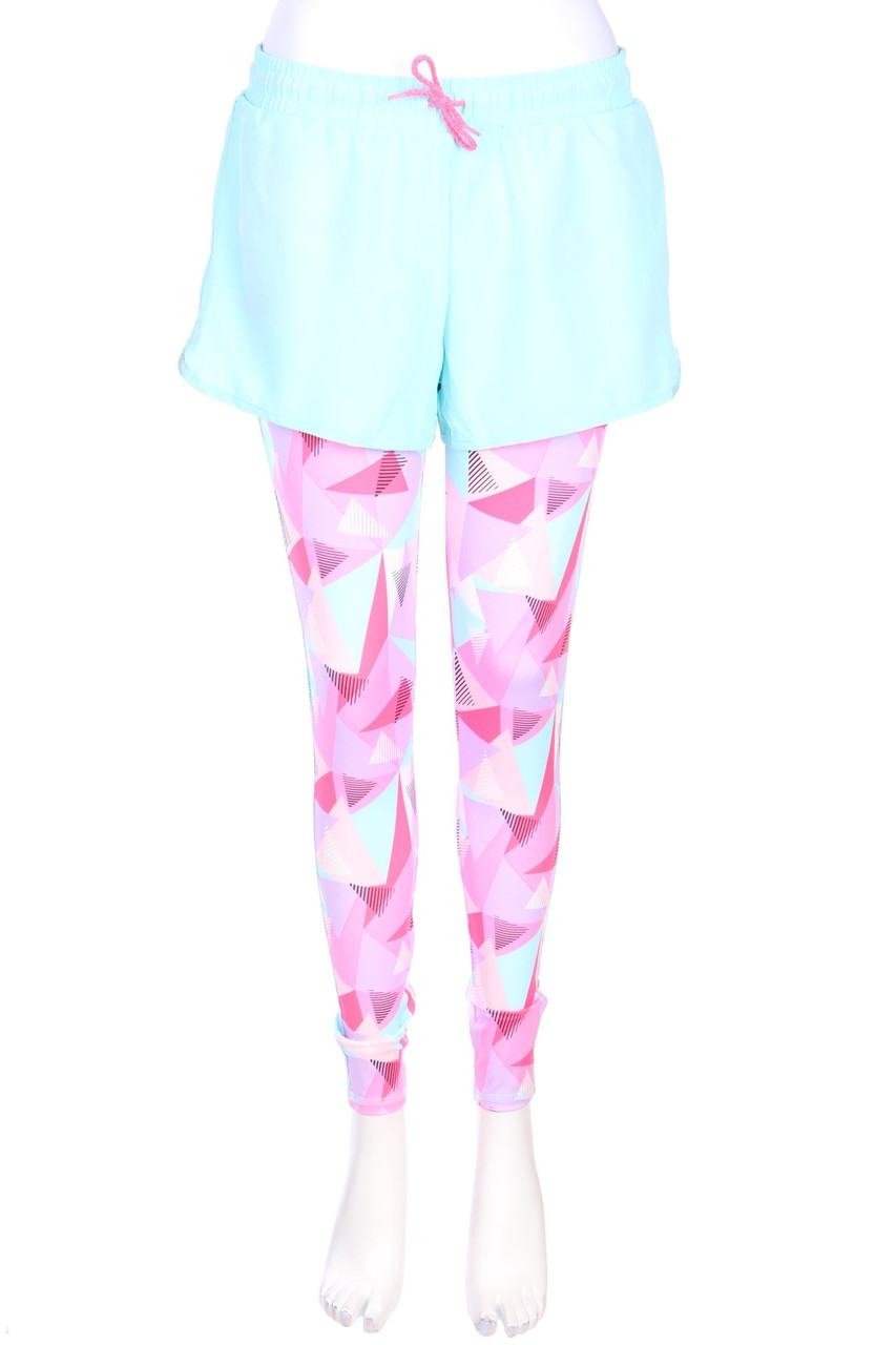 Ohne Label - Sport-Leggings im Layer Look mit Print - D 42