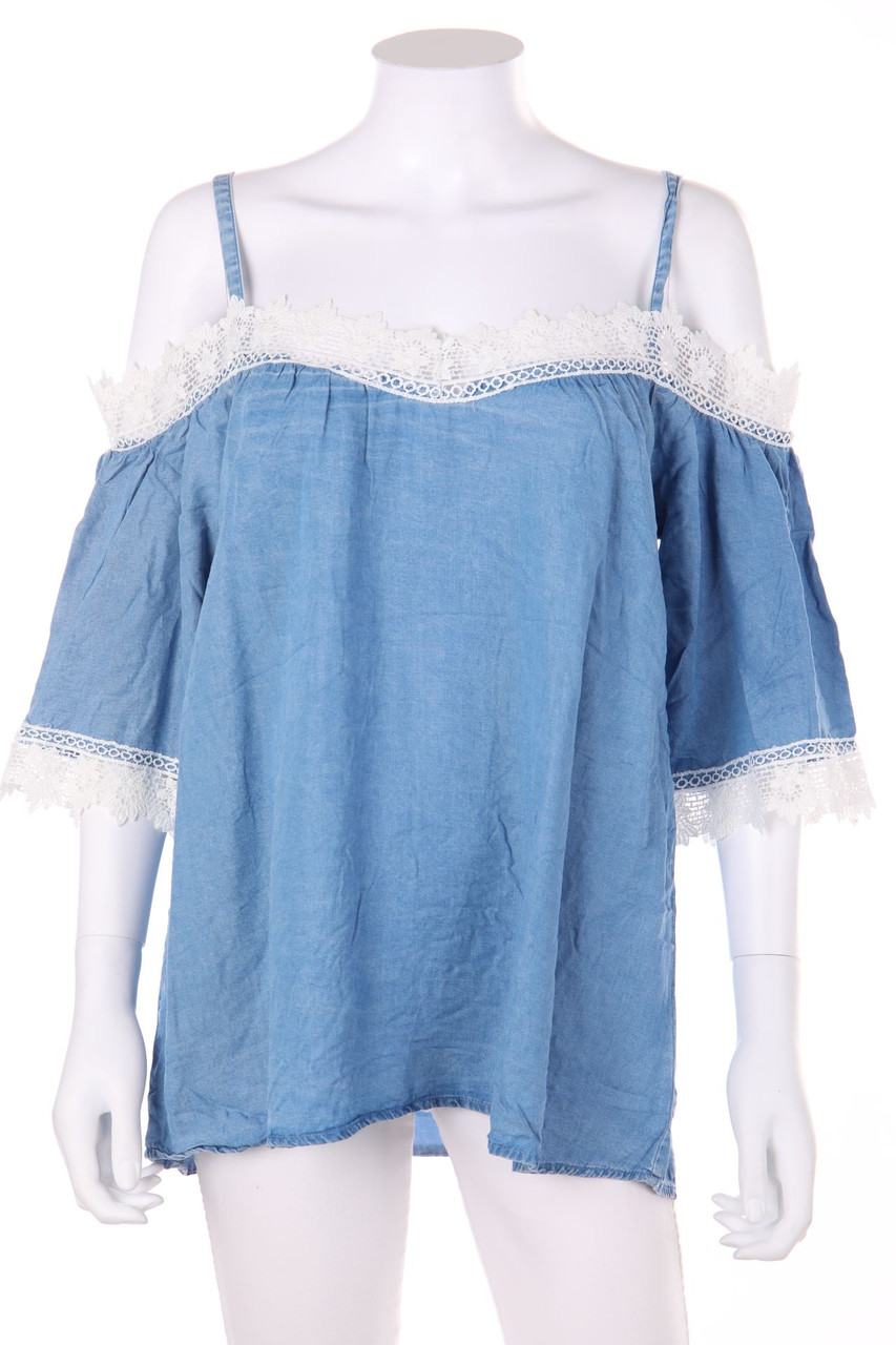 Chicorée - Strap-Denim-Blouse with Lace - M