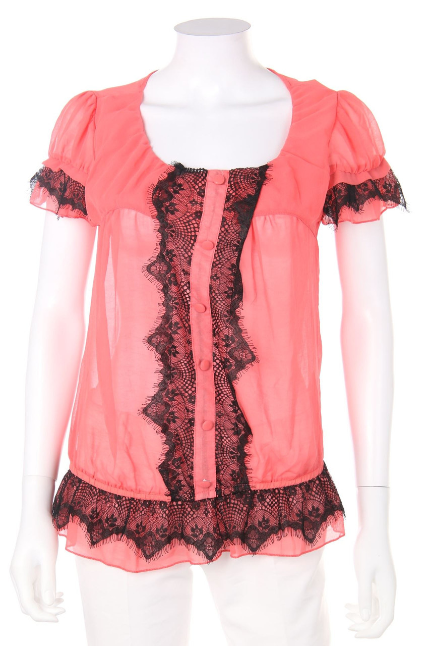 No Label - Shortsleeve Blouse with Lace Insert - M