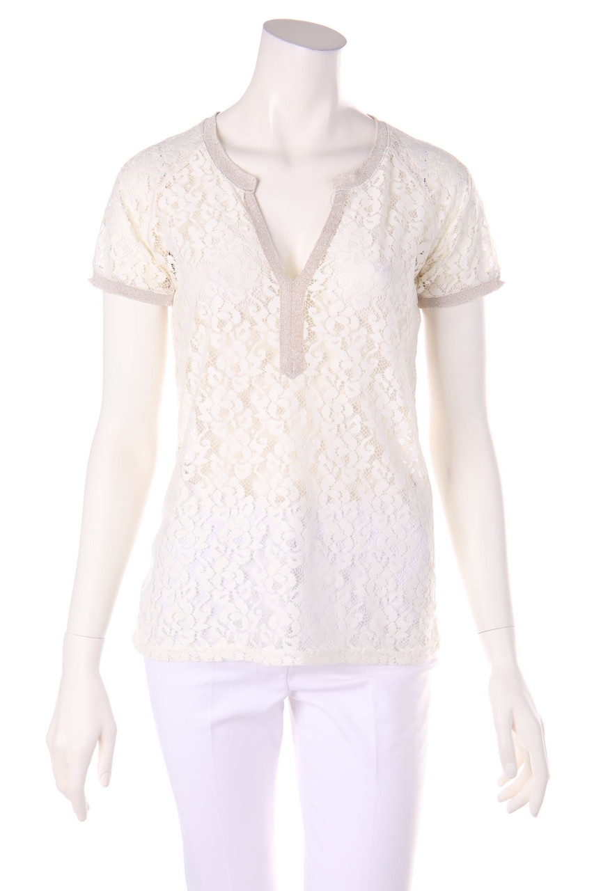An´ge - Shortsleeve Blouse, Lace with Metallic Effect - D 40