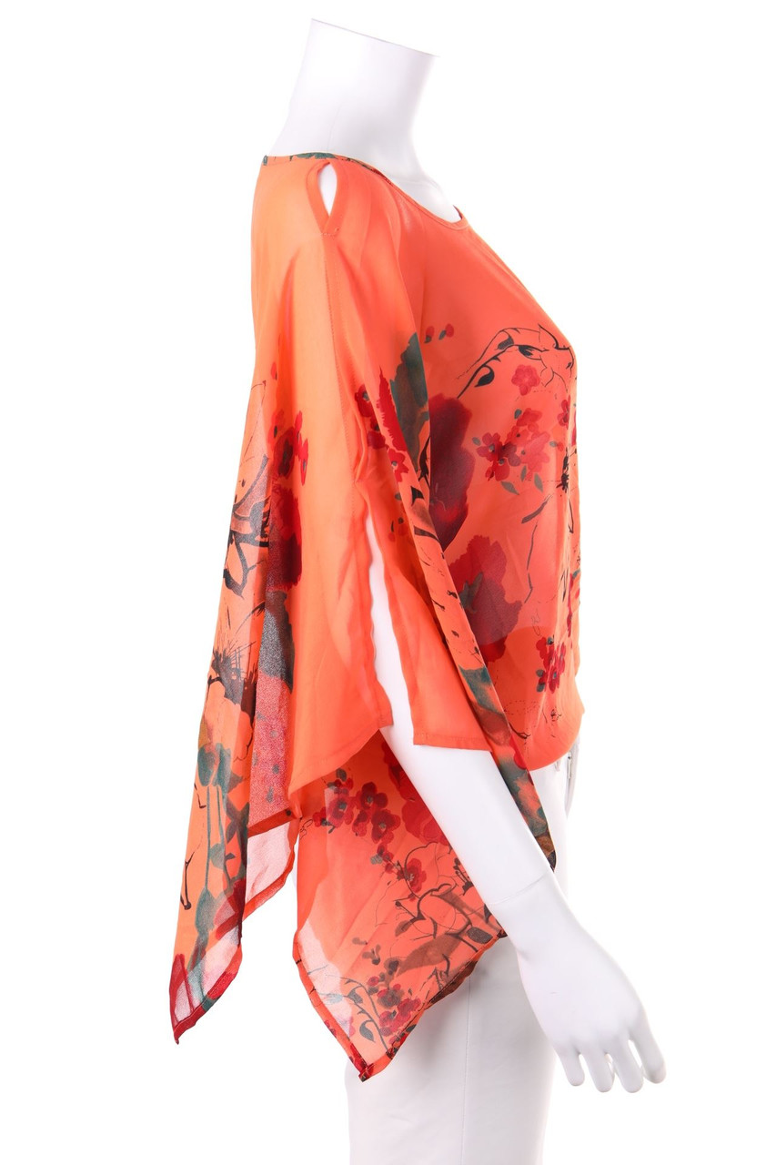 INTRAMA - Blouse with floral print with Kimono Sleeves with Silk - D 36-38