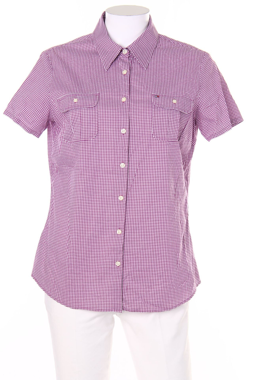 TOMMY HILFIGER - Hemd-Bluse mit kurzem Ärmel mit Krempel-Ärmeln mit Karo-Muster - D 38