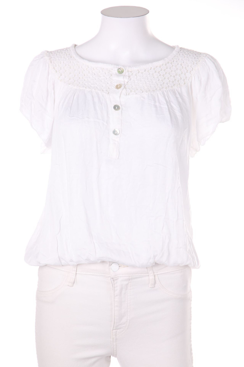 SECONDHAND - Shortsleeve Blouse, Viscose with Crochet Knit Details - XS