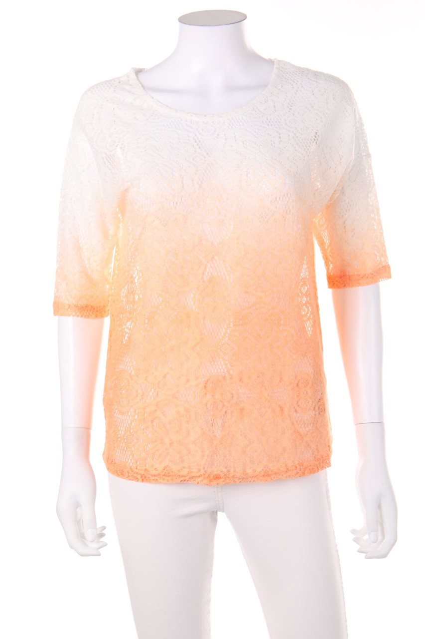RAINBOW - Shortsleeve Blouse with Dip Dye-Effect, Lace - D 36