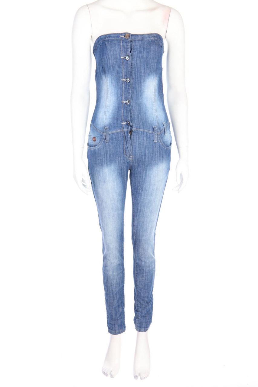 No Label - Bandeau-Denim-Jumpsuit - L