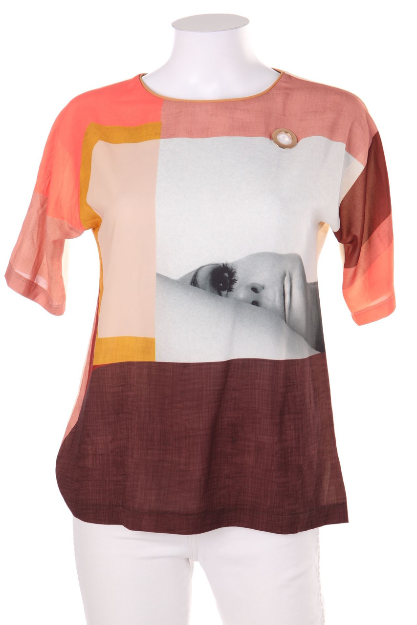 ZARA W&B - Kurzarm-Bluse mit Print mit Cut-out - S