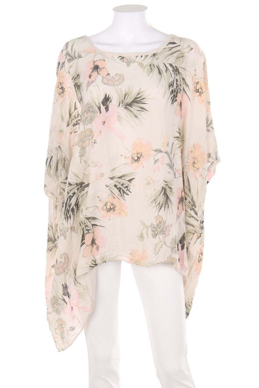 TODAY - Oversize-Tunic Blouse with Tropical Print - M