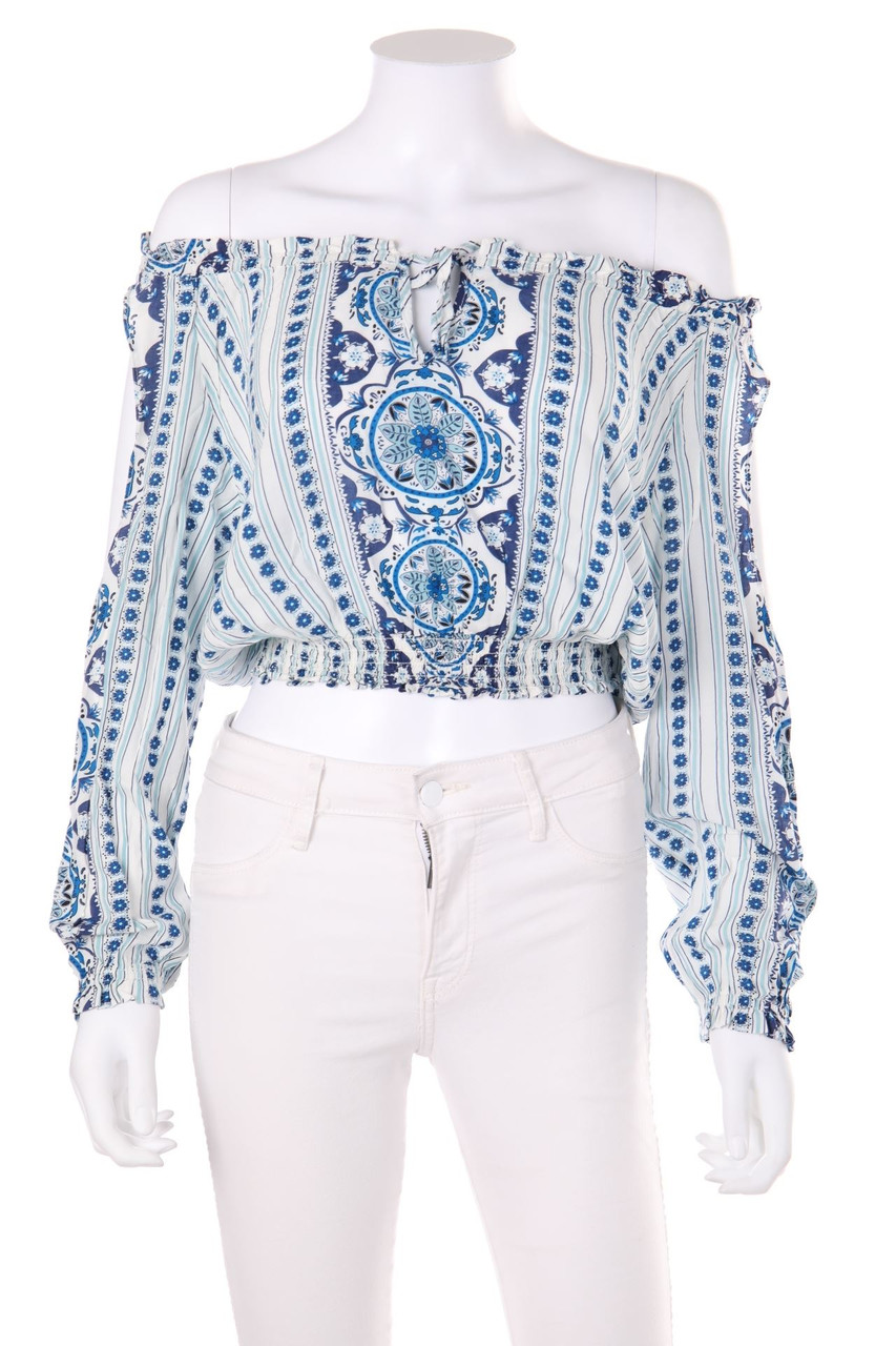 H&M DIVIDED - Cropped-Carmen-Bluse mit Gummizug - D 38