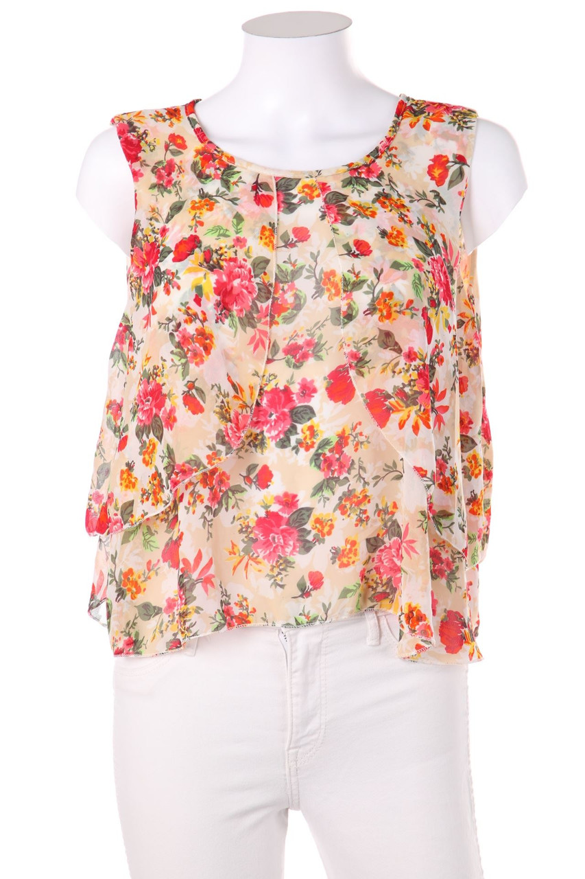 zebra - Blouse Top with floral print with Volants - M