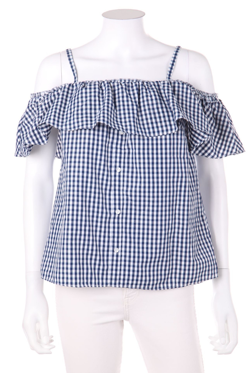 TALLY WEiJL - Volants-Shortsleeve Blouse, Checked - L