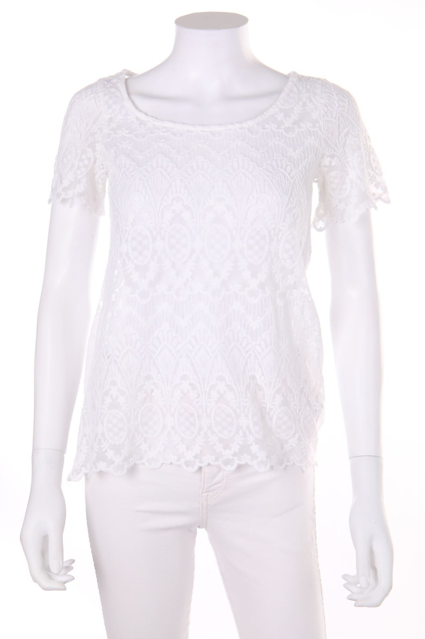 H&M LOGG - Kurzarm-Bluse mit Stickereien - D 36