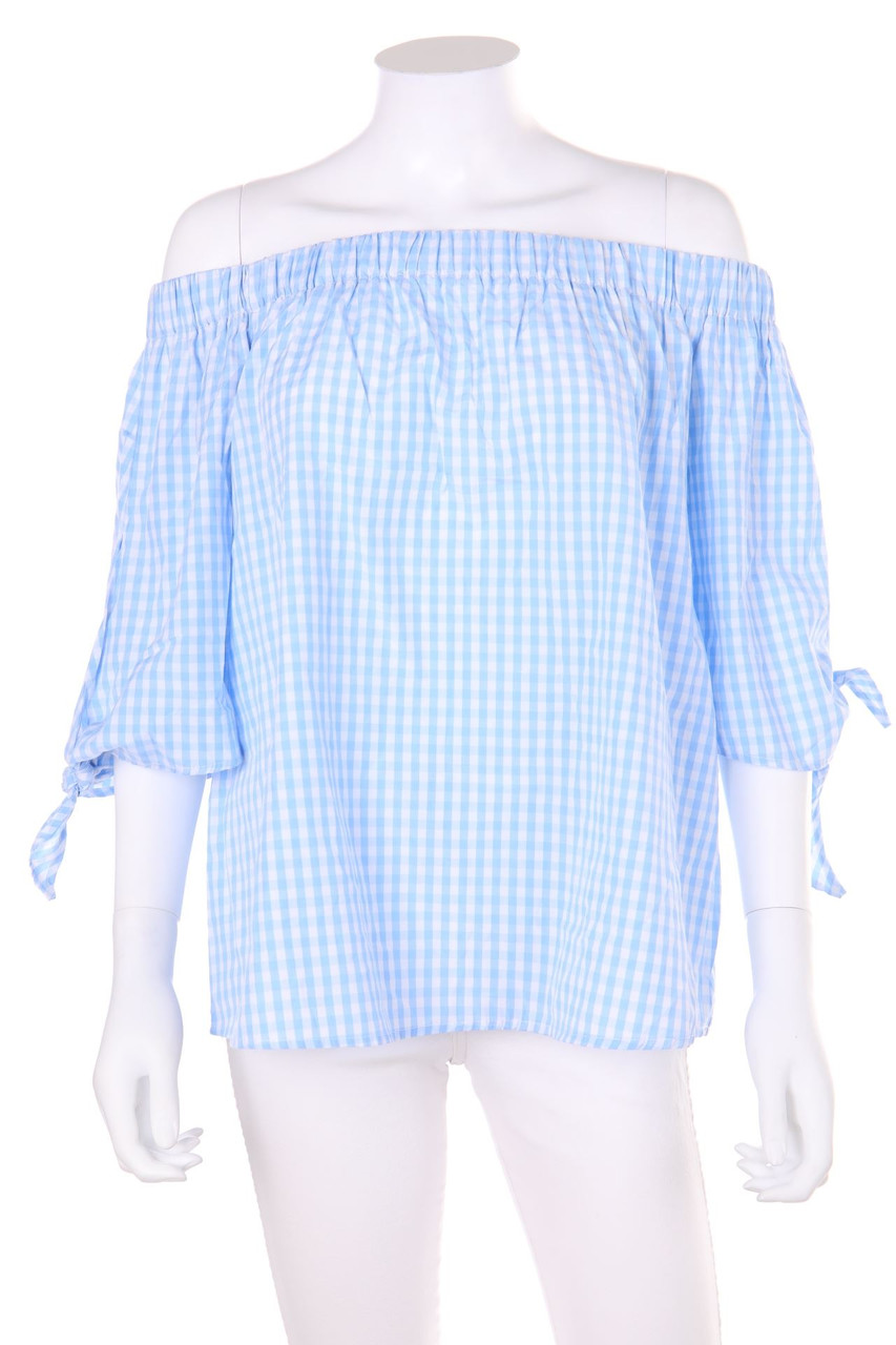 No Label - Off-the-shoulder blouse, Checked to tie - D 38-40