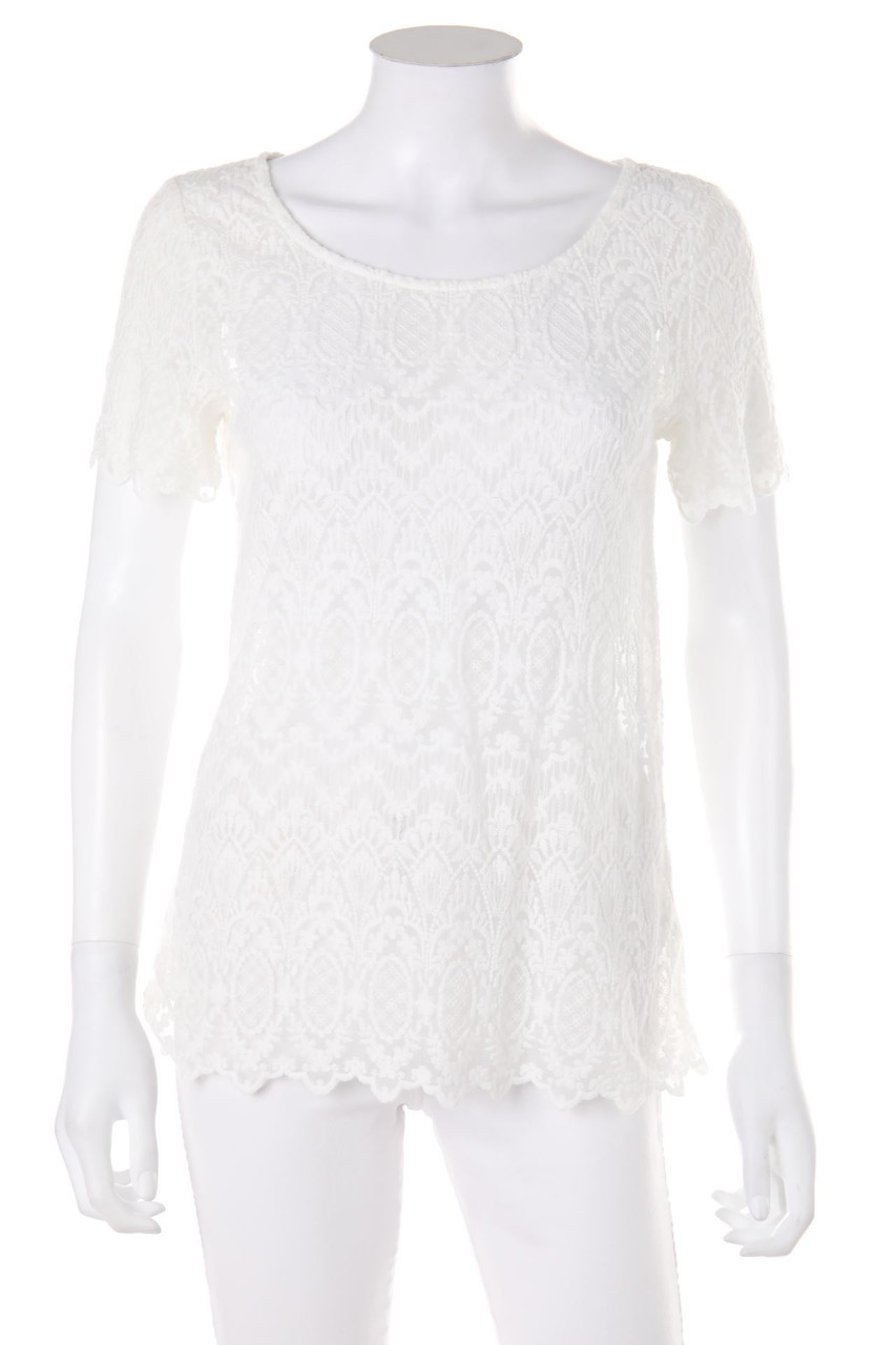 H&M LOGG - Kurzarm-Bluse aus Spitze mit Keyhole - D 36