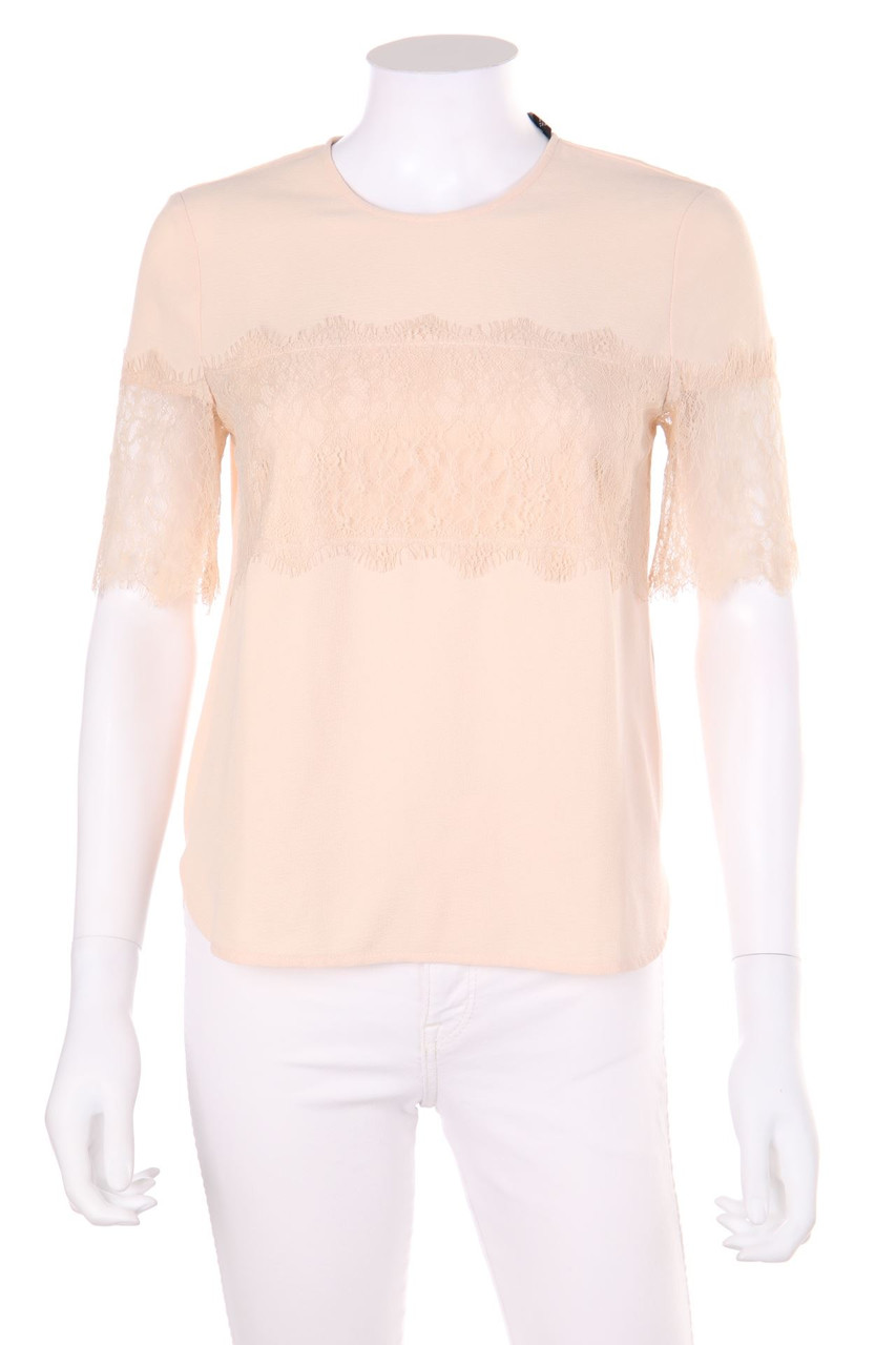 ZARA WOMAN - Kurzarm-Bluse mit Spitzen-Einsatz - XS