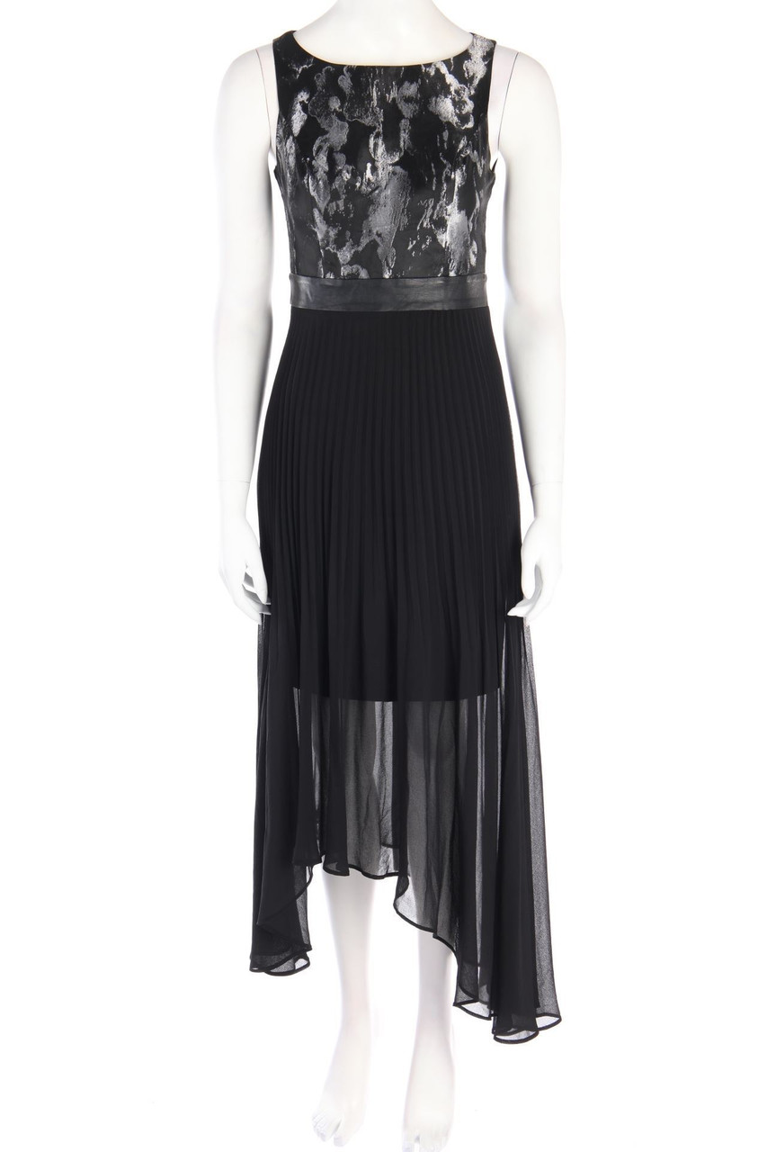 coast - Plissé-Evening Dress with Pattern with Faux Leather Details - D 38