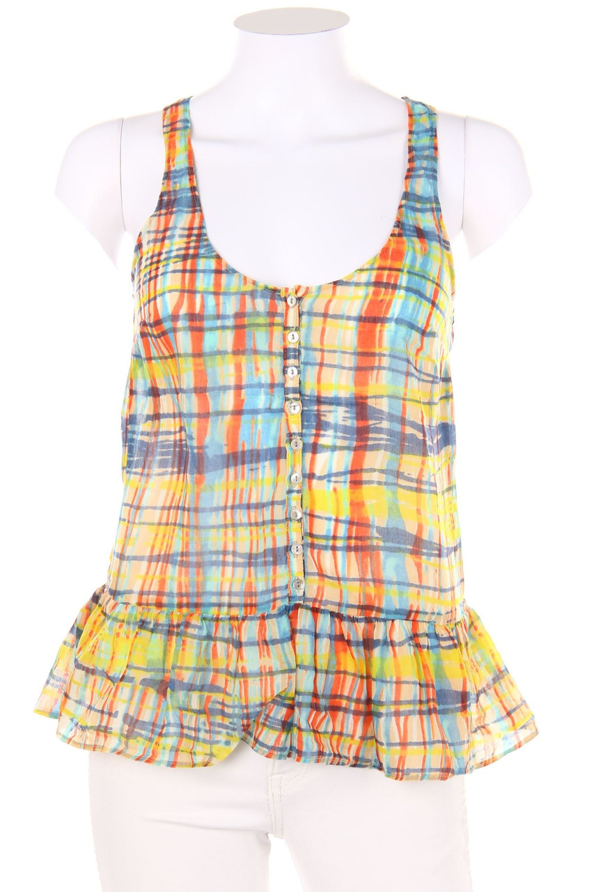 ZARA - Karo-Blusentop mit Schößchen - XS