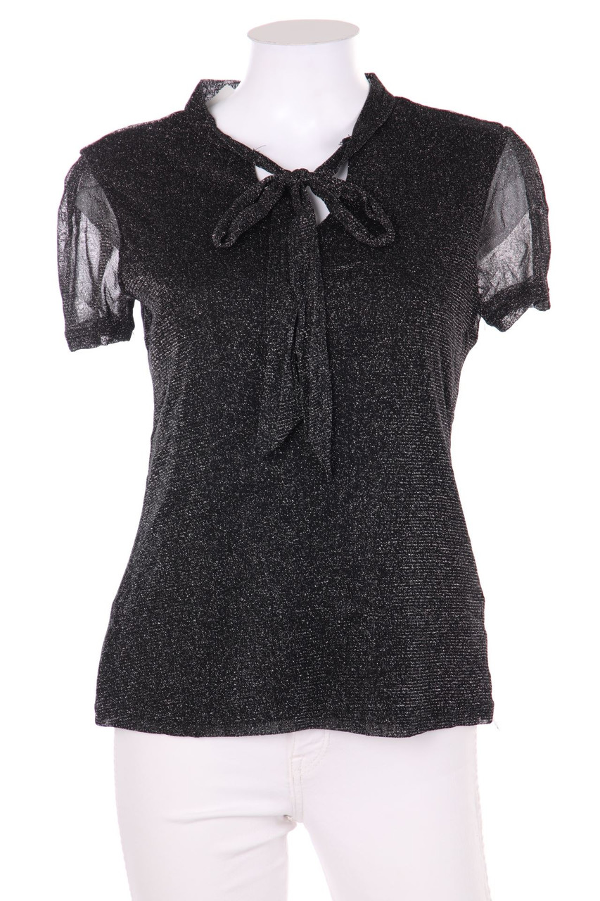 COLLOSEUM - Glitter-Shortsleeve-Shirt with Pussy Bow - XS