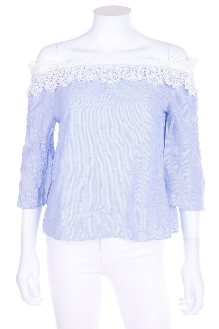 ZARA - Carmen-Bluse mit Spitzen-Einsatz - XS