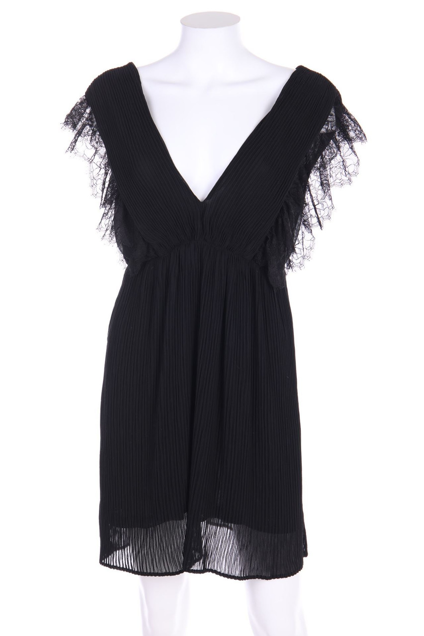 Ohne Label - Plissee-Kleid mit Spitzen-Einsatz - M