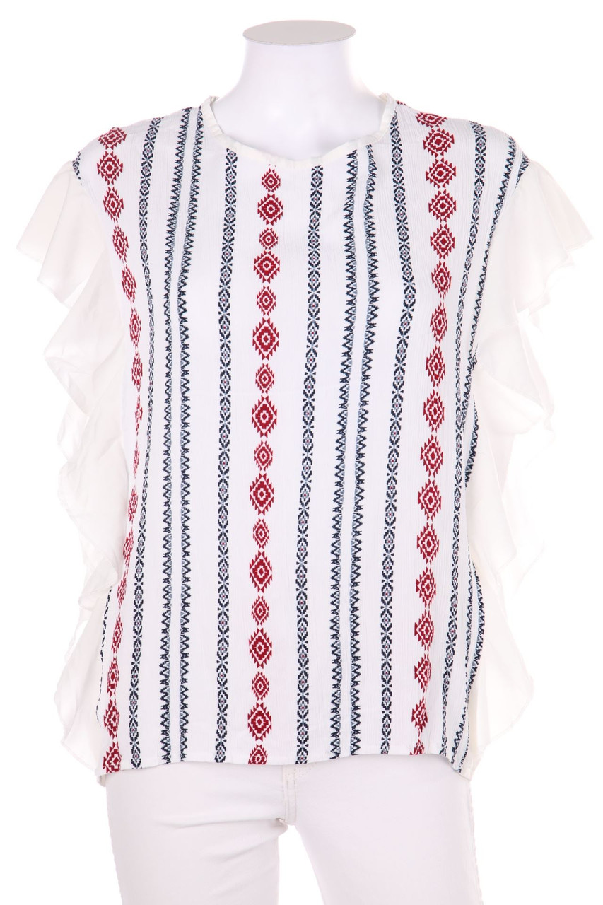 SECONDHAND - Ruffled Shirt with Print, Ethno Style - D 38