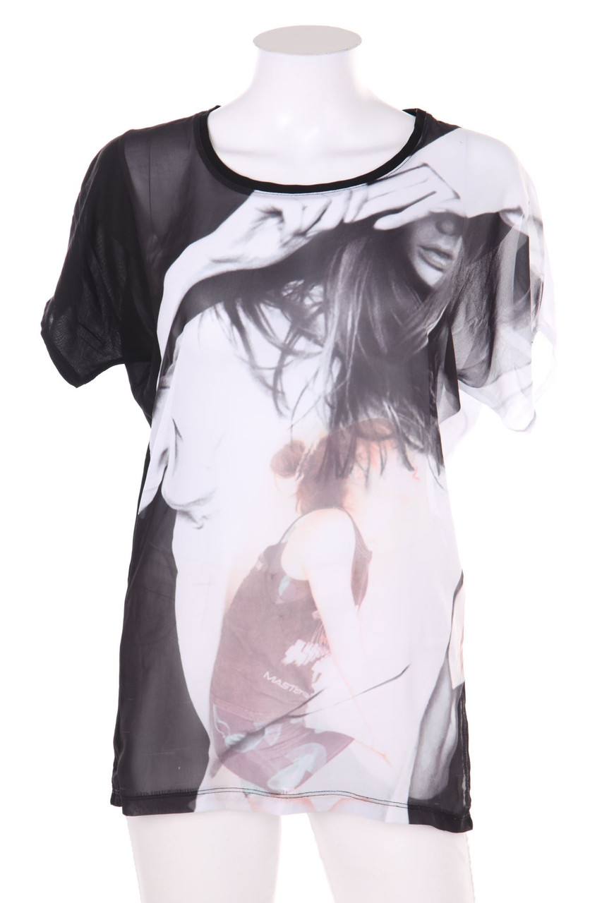 MANGO JEANS - Kurzarm-Bluse mit Foto-Print - S